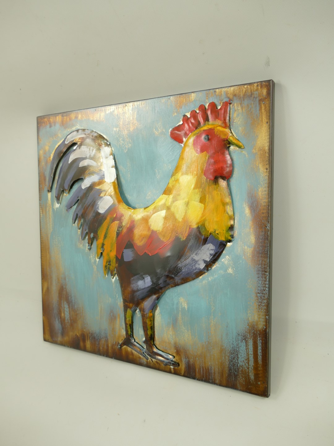 Metallbild (3D) Eisen Hahn H.40x40cm
