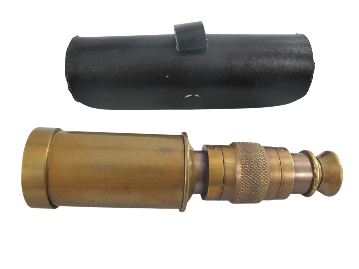 *ANG./SEPT. Fernrohr Messing brün. Lederbox L.15cm