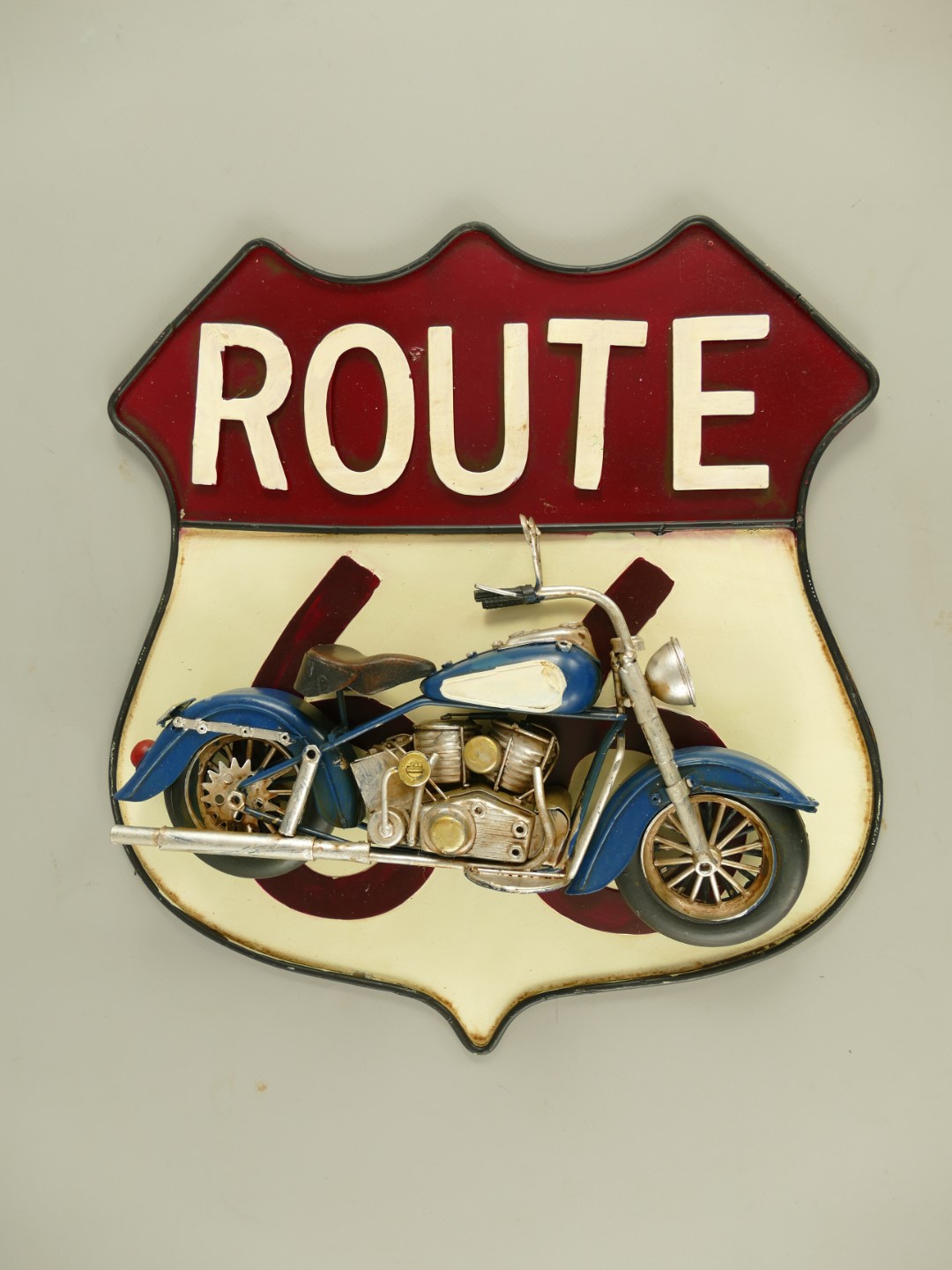 *ANG. Wandschild Route*66 Motor Eisen H.33x32cm