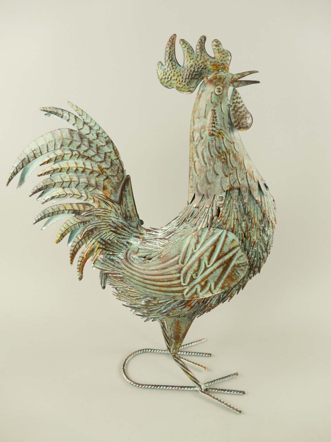 Hahn Eisen rustikal Grün farbig H.55x42x18cm