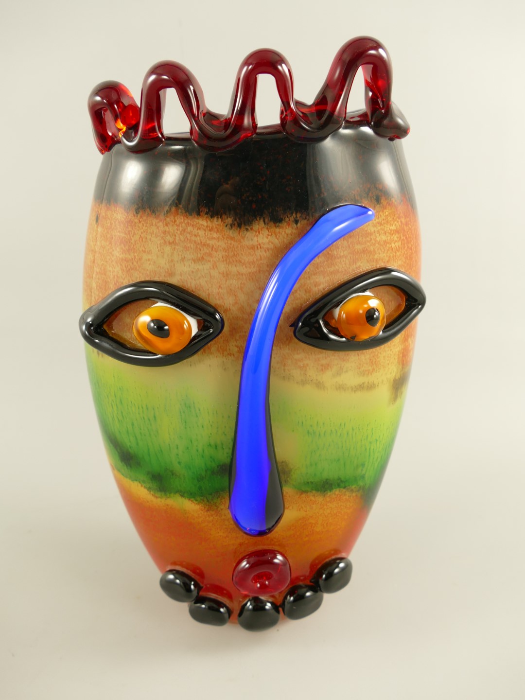 Glas Vase Gesicht farbe H.34x18cm