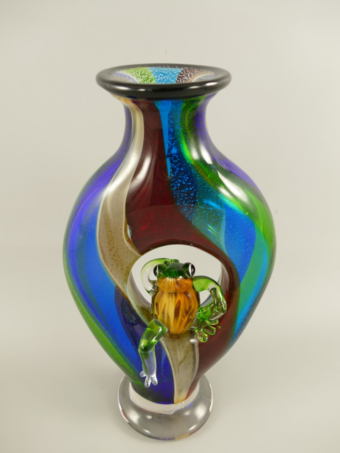 Glas Vase mit Frosch farbe H.45x23cm