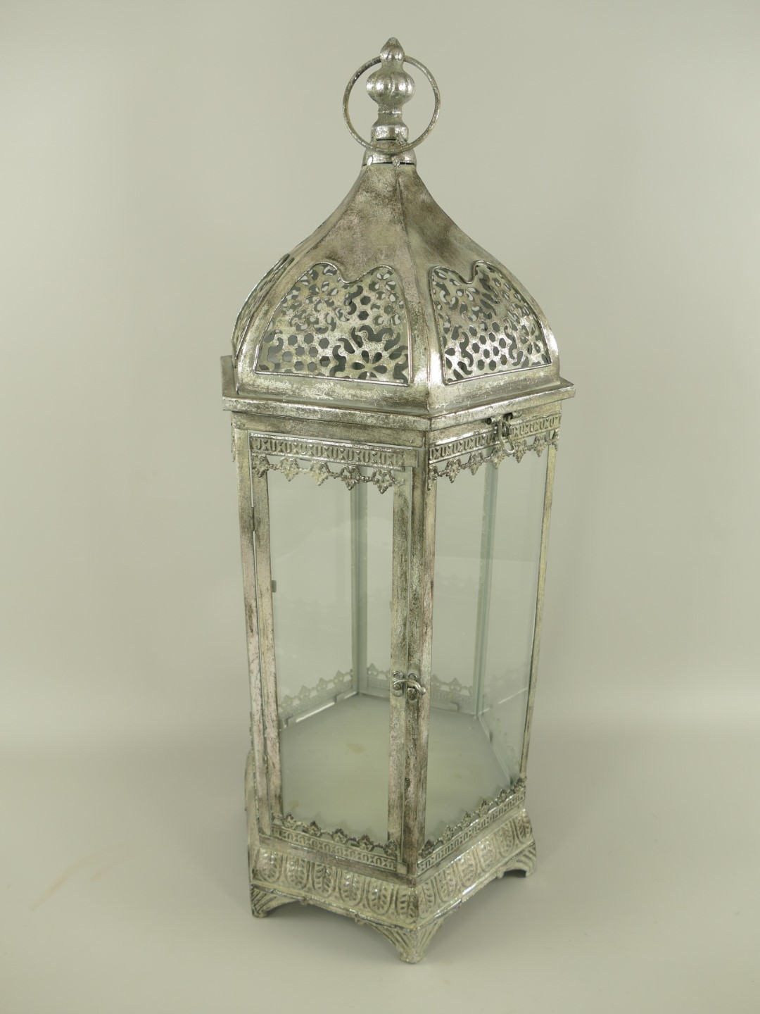(*) Latern Eisen silber farbe Set/2 H.50/72cm