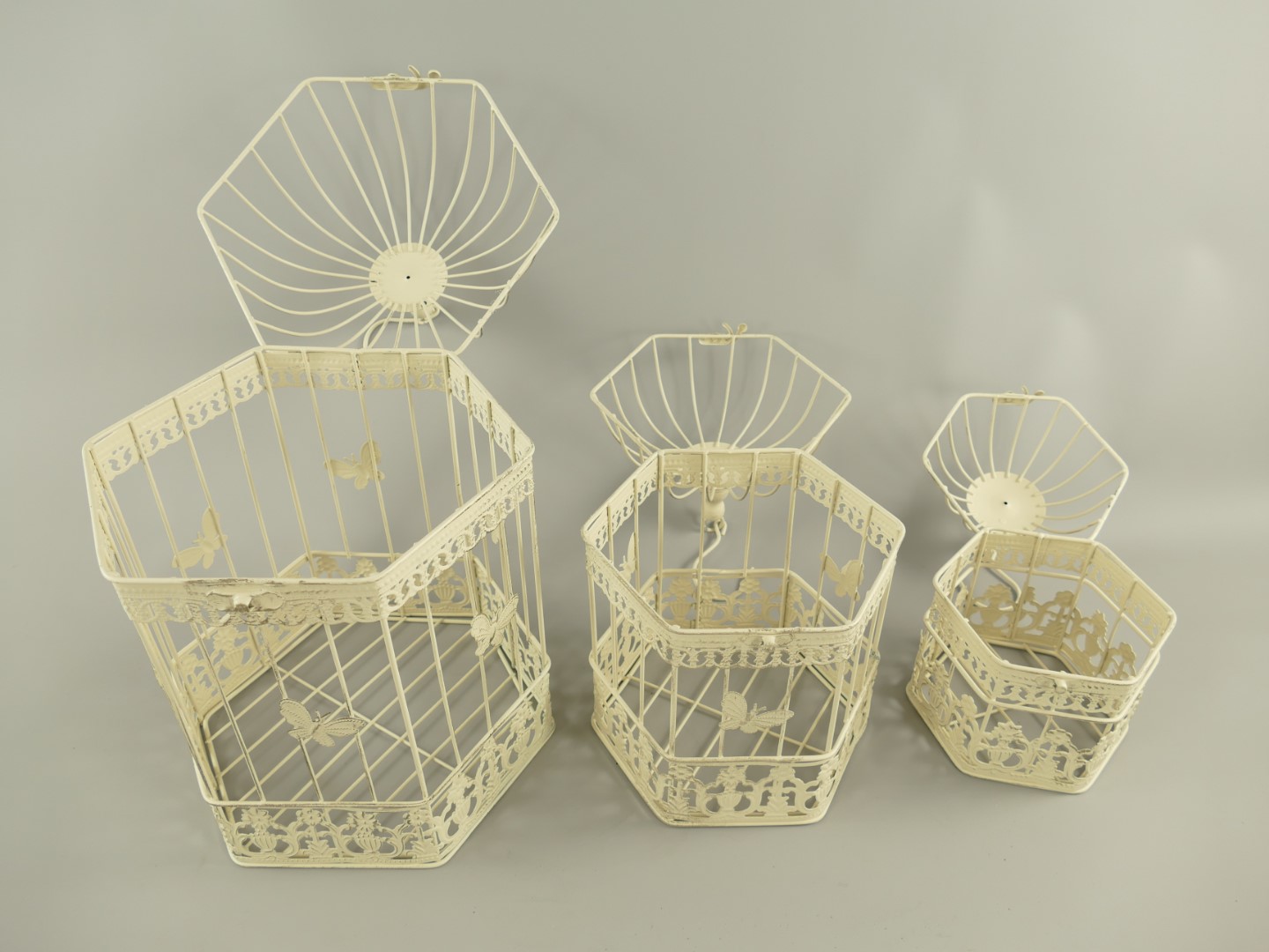 Käfig 6*ECK Eisen rust. weiss Set/3 H.26/46cm SET!