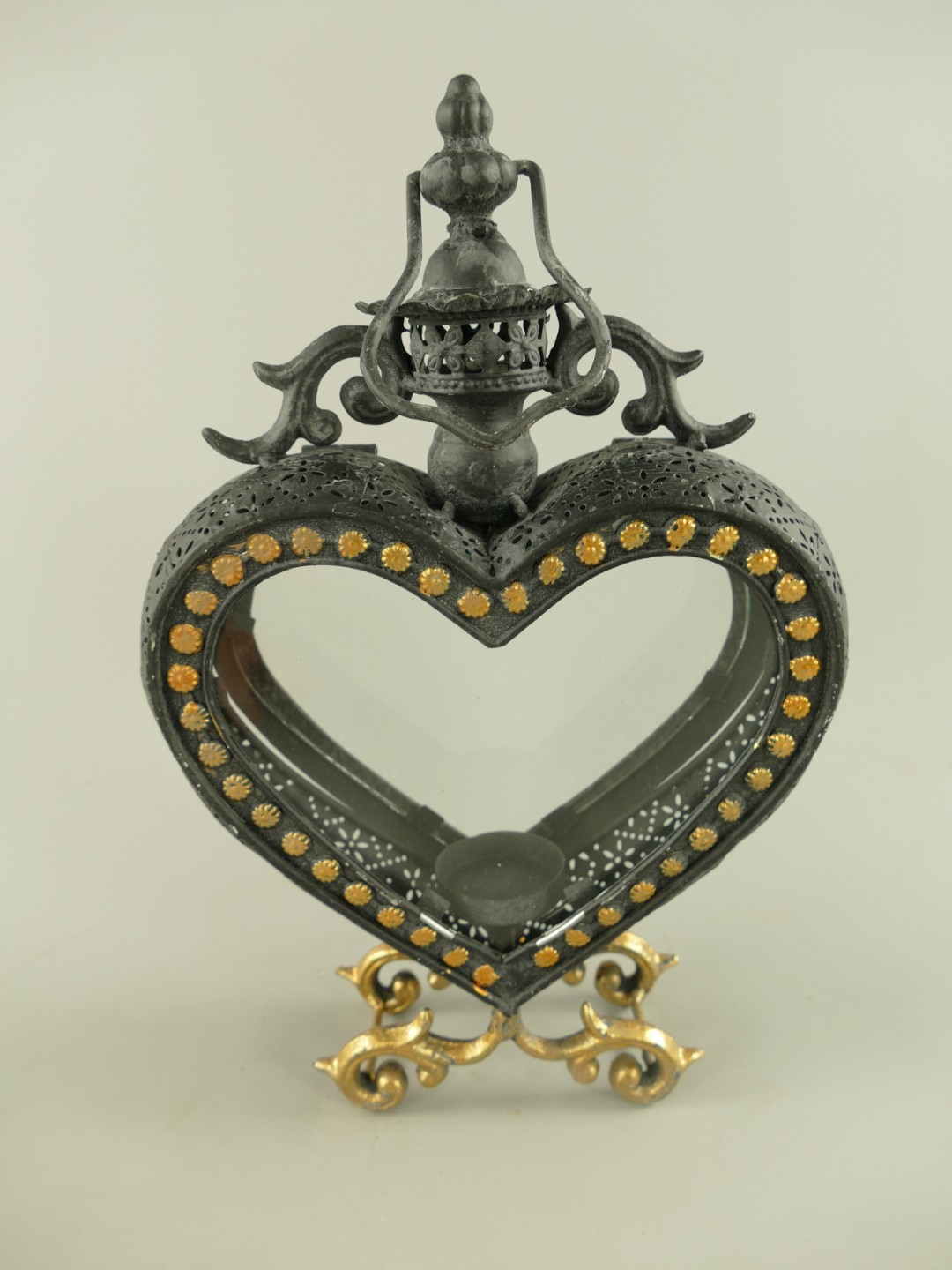 (*)Laterne rustikal Eisen Schwarz/Gold H.32cm