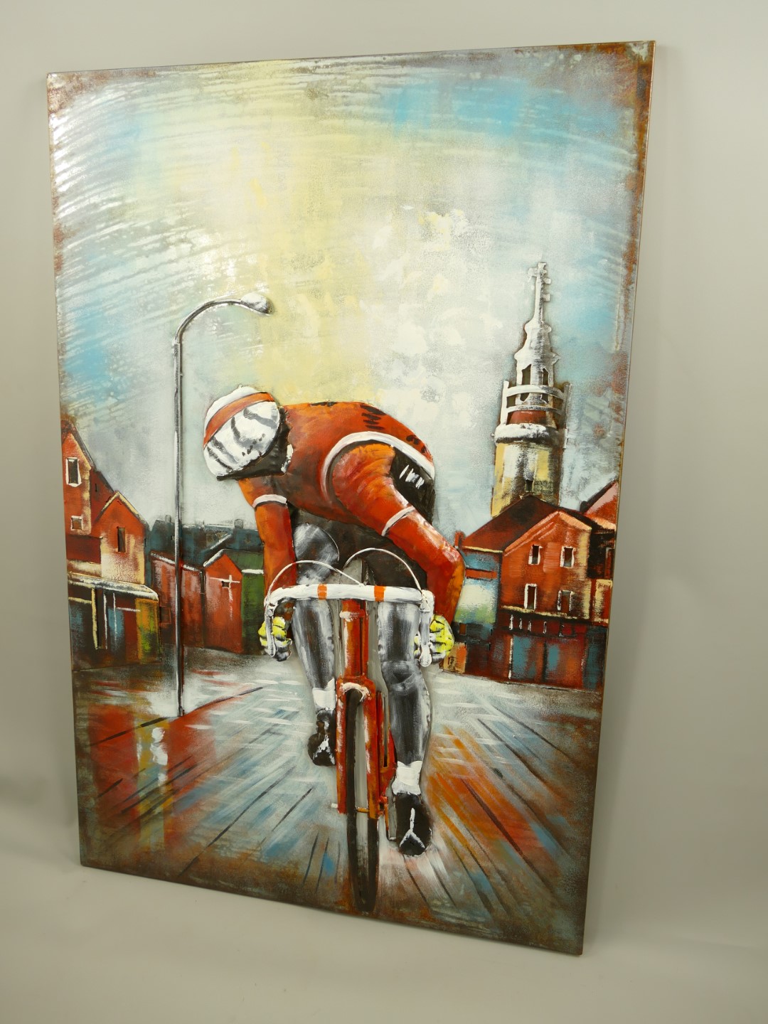 (*) Metallbild (3D) Eisen Radfahrer H.120x80cm