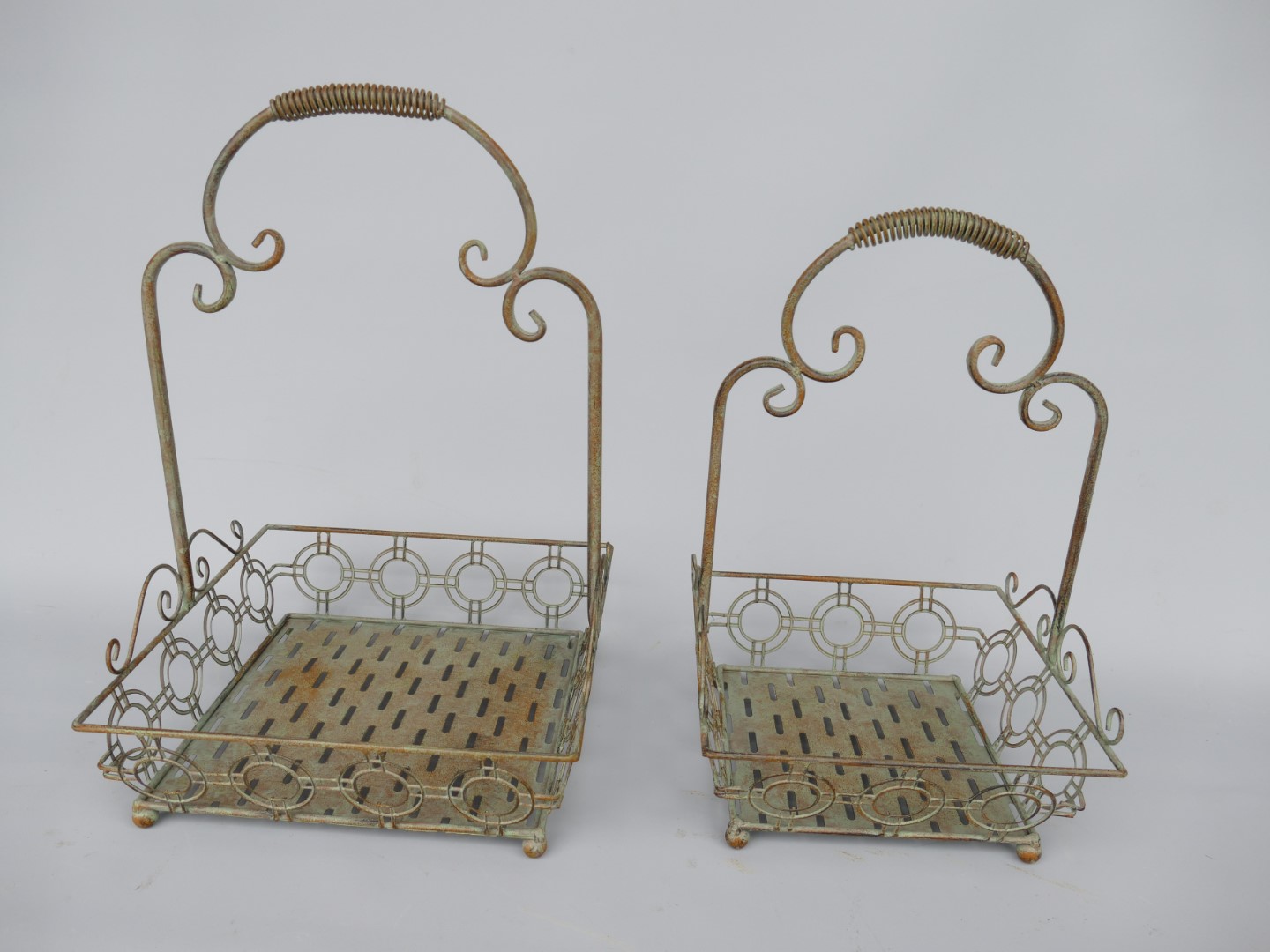 Korbset Eisen rustikal grün Set/2 H.50/43cm