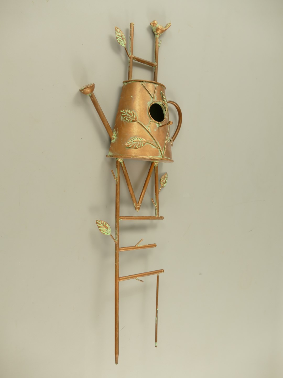 Vogelhaus Gießkanne Ständer Kupfer farbig H.74cm