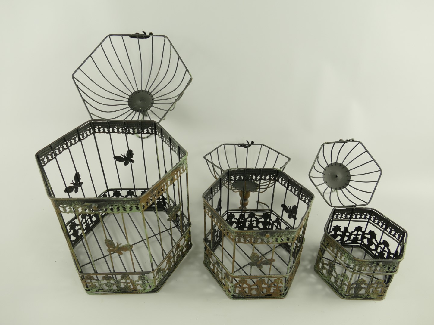 Käfig 6*ECK Eisen rust. grün Set/3 H.26/46cm SET!