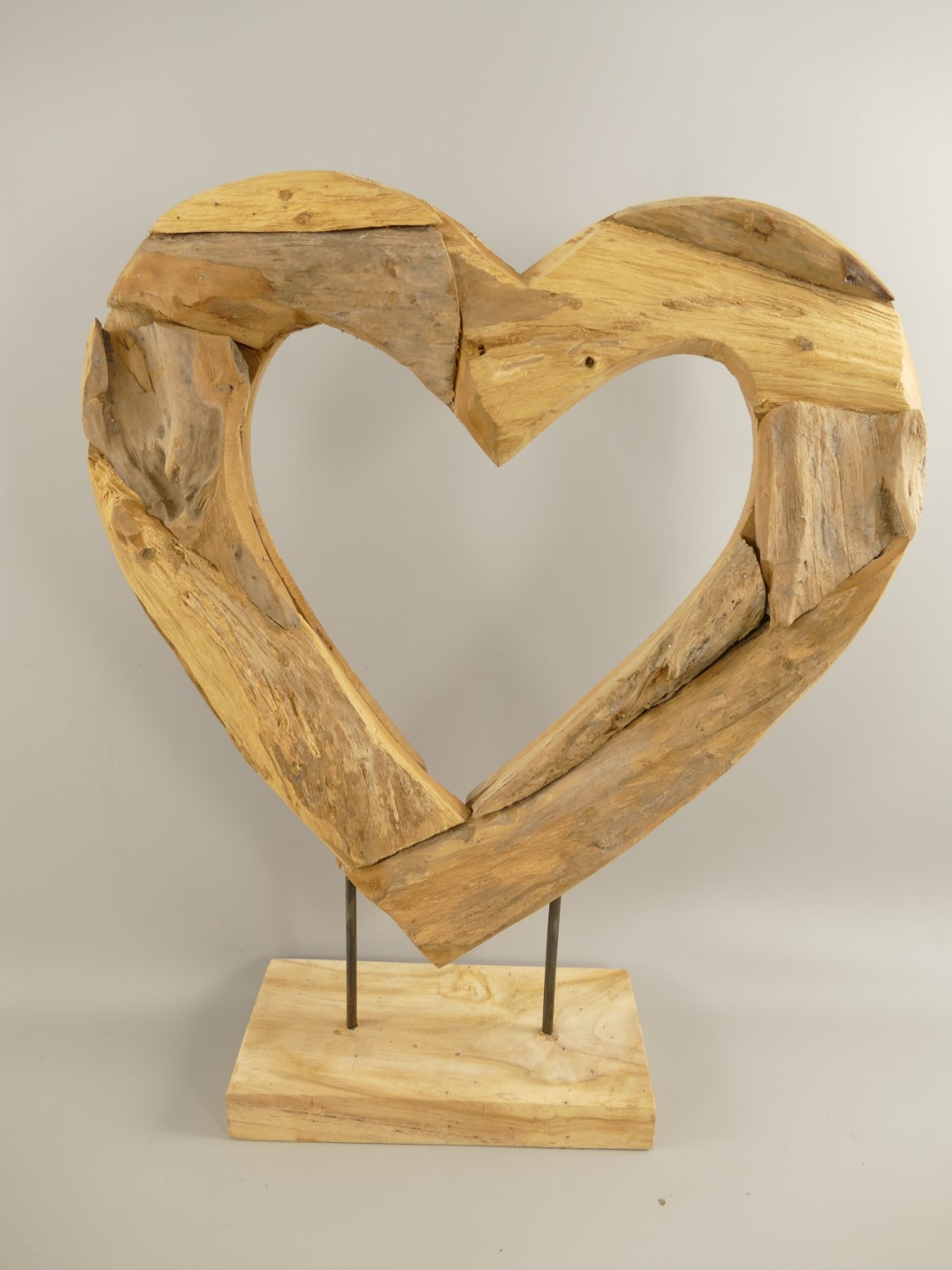 *NT Deko Herz Teak Holz/Eisen 3/Set H.40-60cm