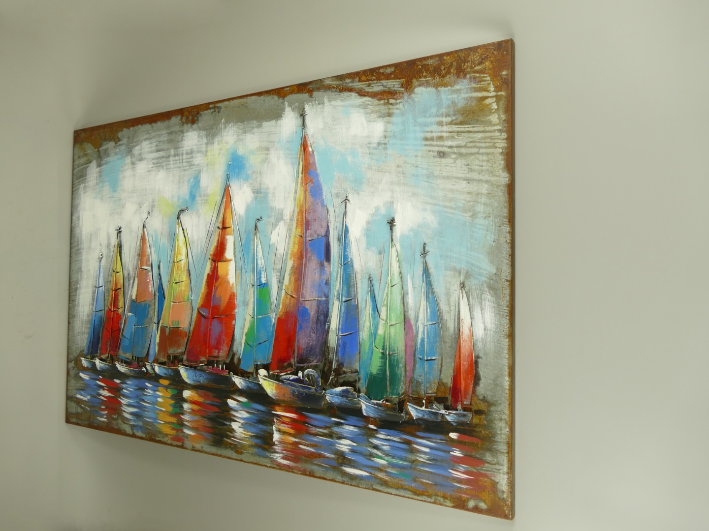 (*) Metallbild (3D) Eisen Schiffe L.120x80cm