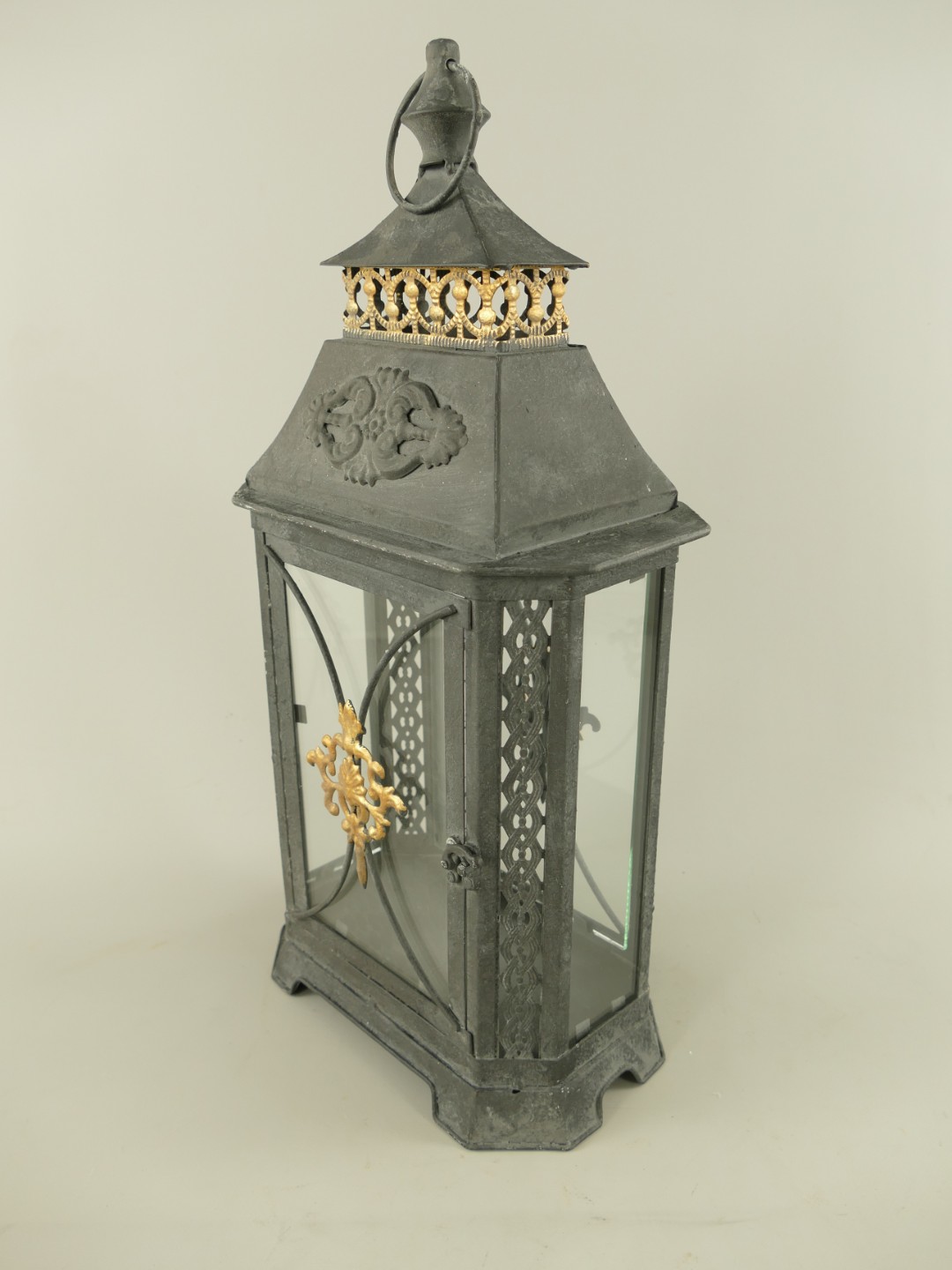 Laterne rustikal Schwarz/Gold Eisen H.48cm