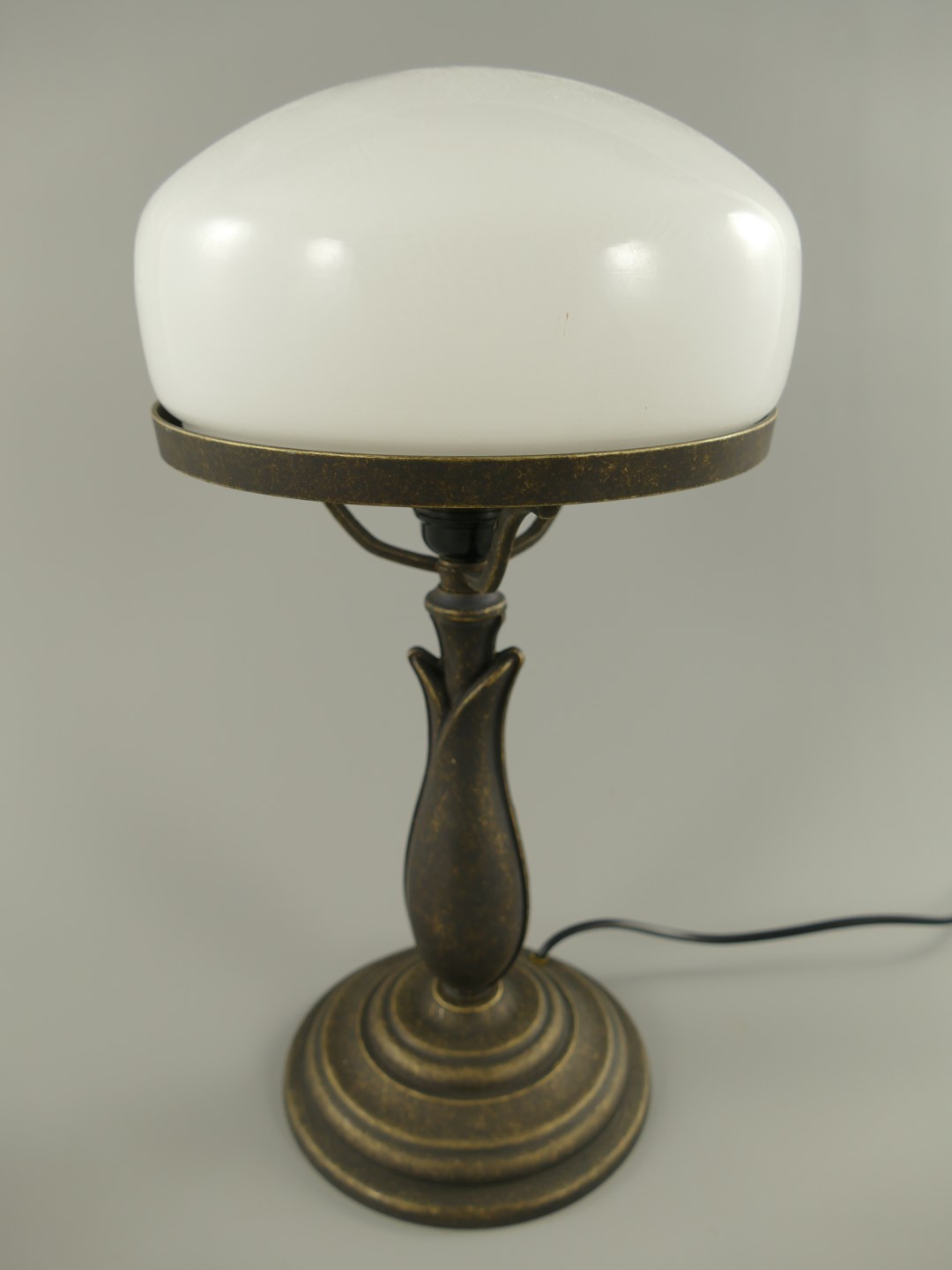 Pilzlampe Messing brün.(Glas weiss 162.PS-W)H.38cm