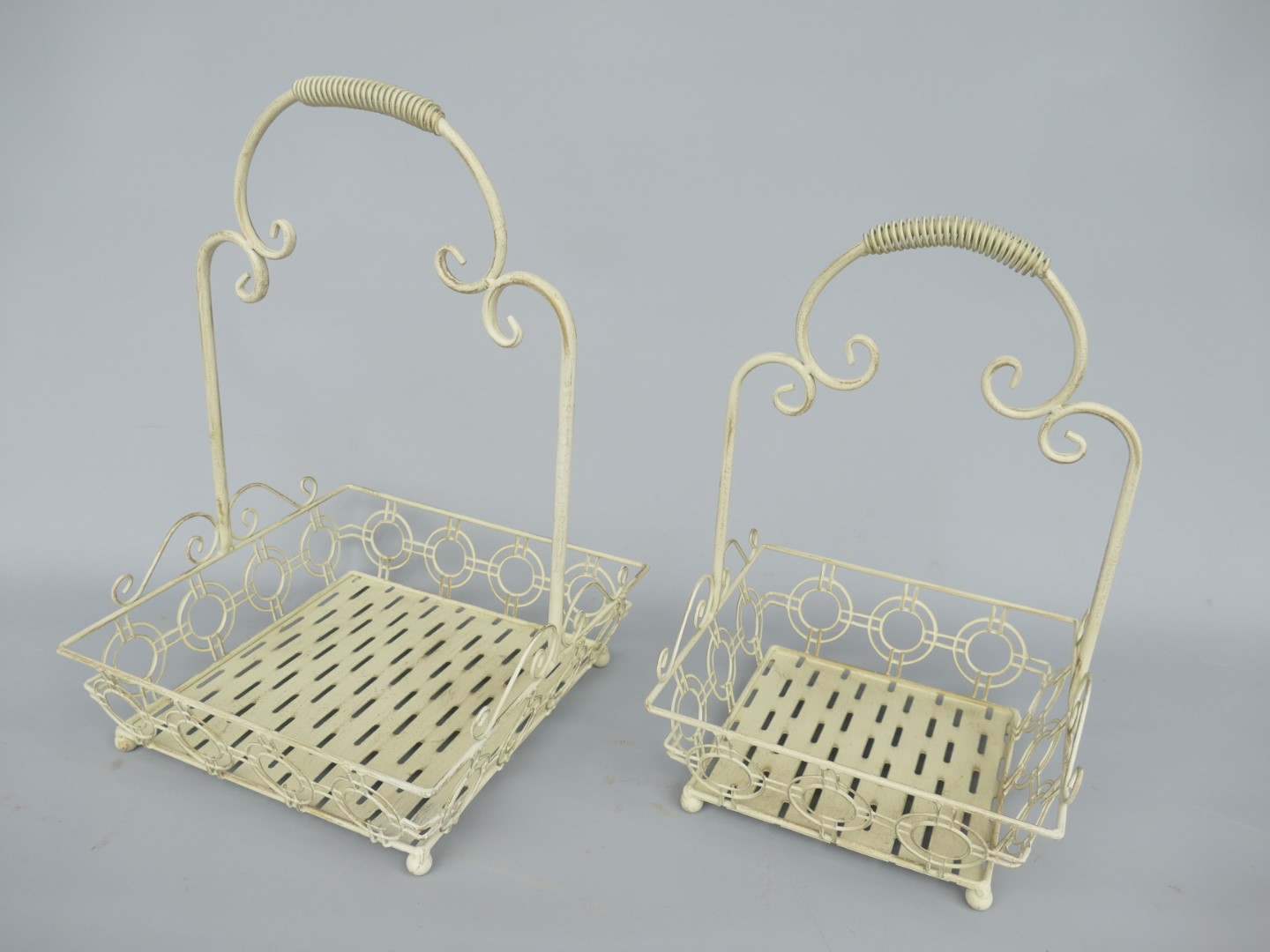 Korbset Eisen rustikal weiss H.50/43cm Set/2