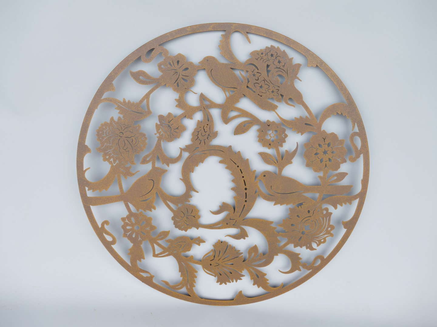 (*)Wand Vögel/Blumen Ornament rust. Eisen D.80cm