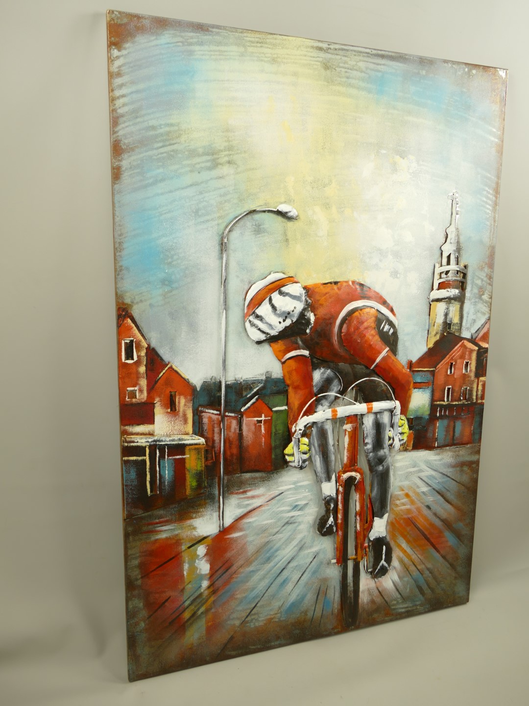 (*) Metallbild (3D) Eisen Radfahrer H.120x80cm