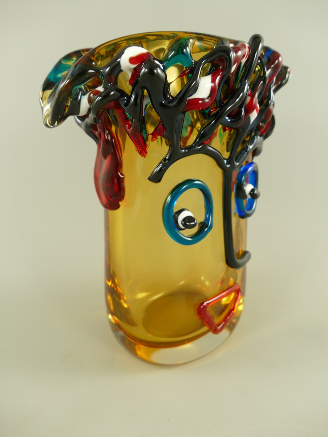 Glas Vase mit Gesicht farbe H.29cm