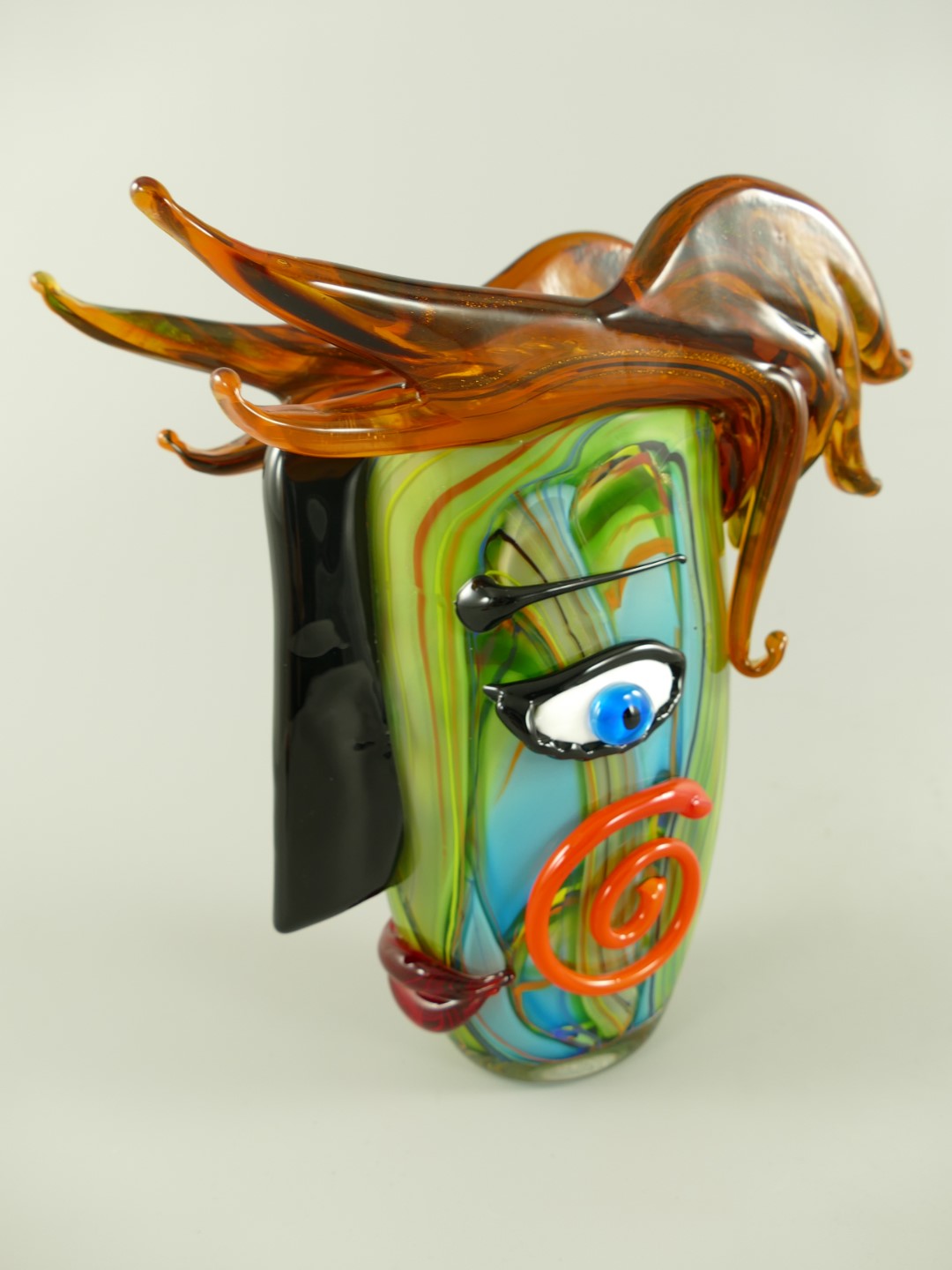 Glas Vase Gesicht farbe H.32x28cm