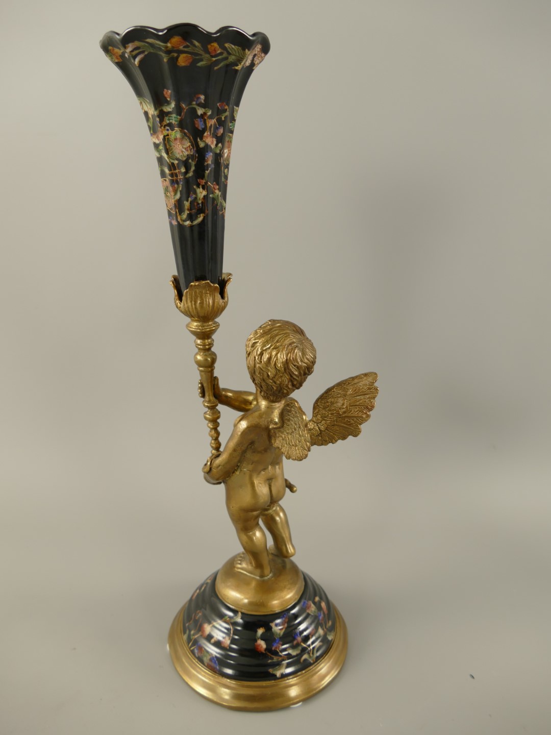 Leuchter schwarz Porzellan/Messing H.39x13cm