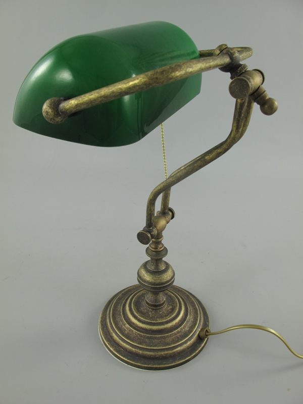 Bankerslampe Messing brüniert Glas grün H.45cm