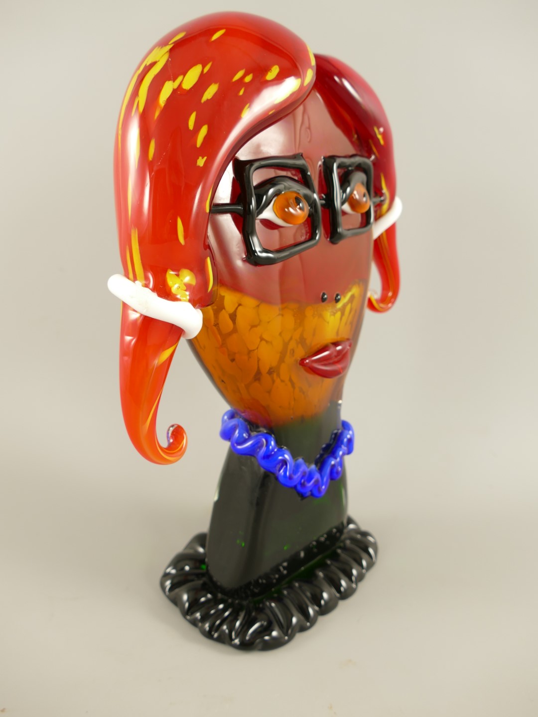 Glas Skulptur Gesicht farbe H.33x26cm
