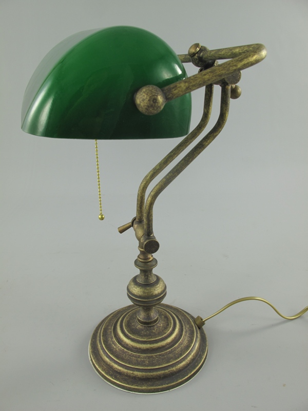 Bankerslampe Messing brüniert Glas grün H.45cm