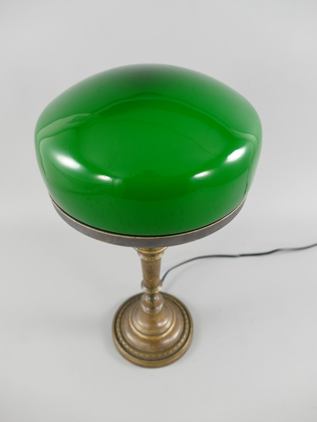 Pilzlampe Messing brün.(Glas farb. grün) H.40cm