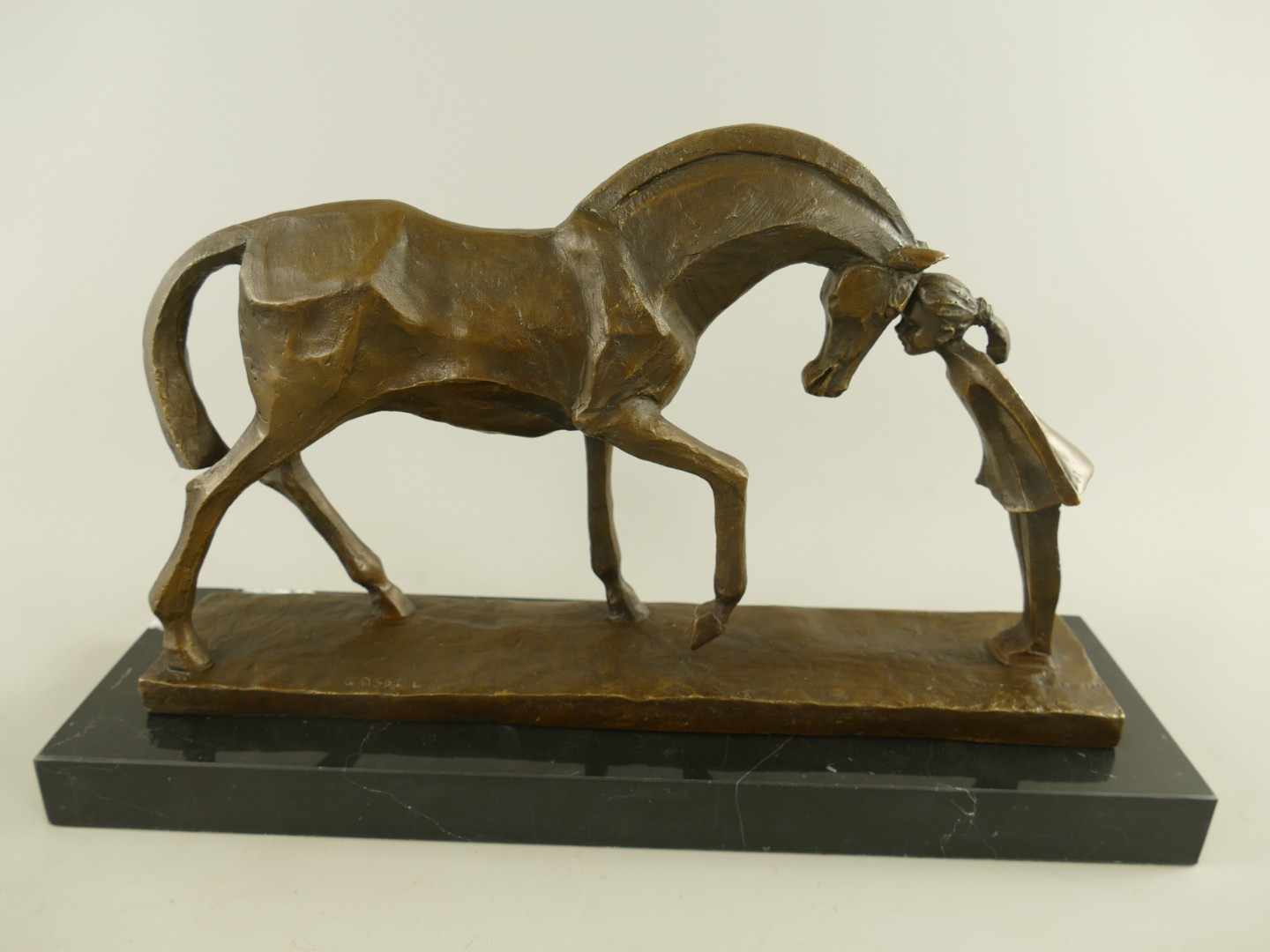 Figur Bronze Pferd mit Kind L.43x26x13cm