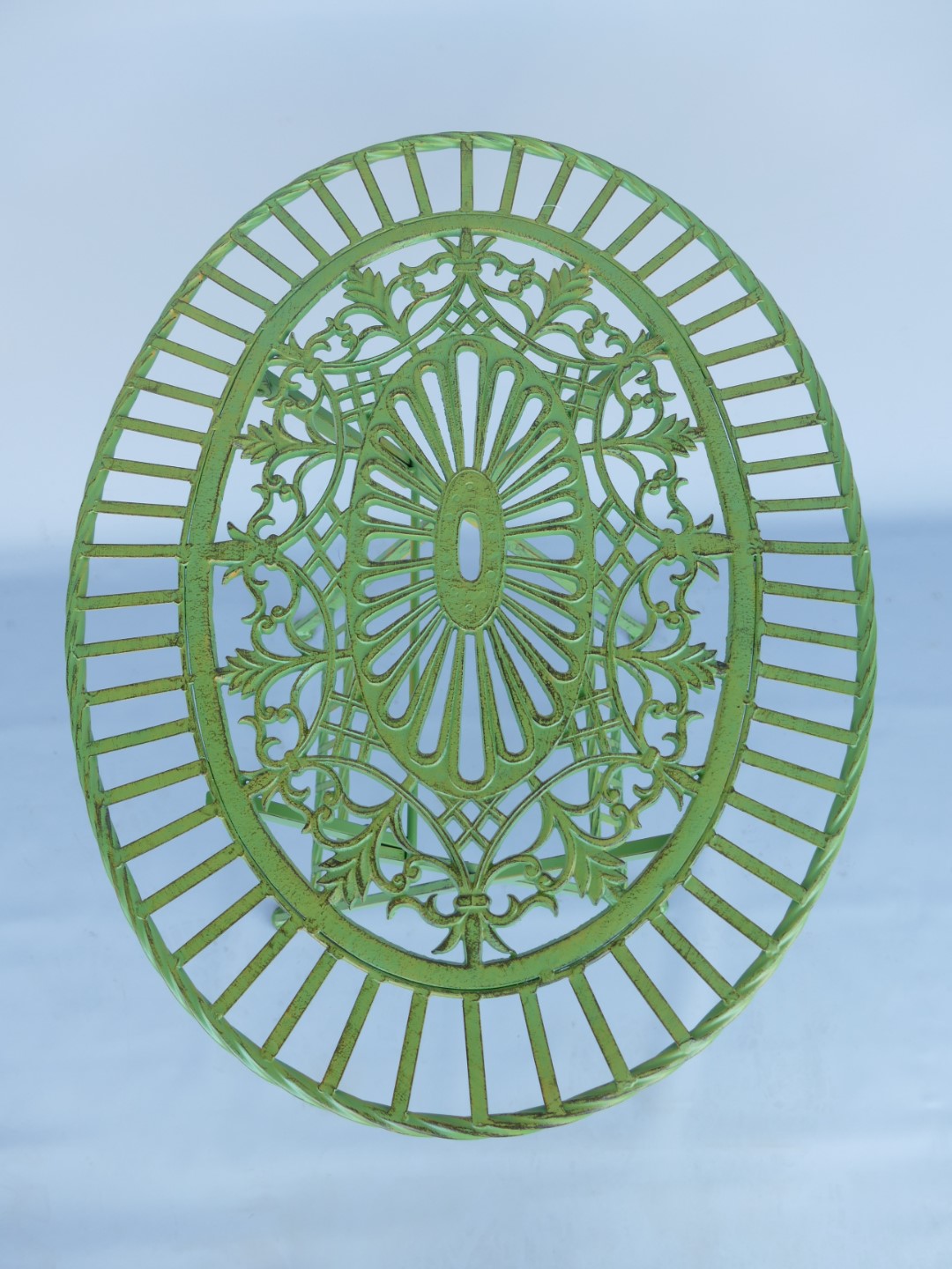 (*)*NT 2xStuhl/Tisch OVAL Gußeisen grün farbig SET