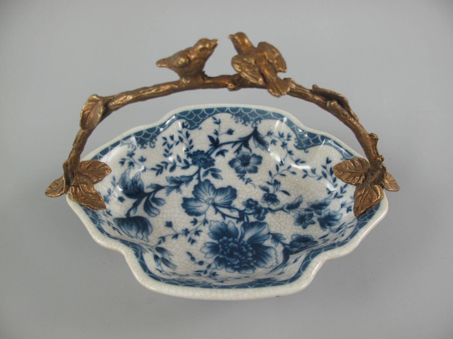 Schale BLAU!! Porzellan/Messing L.20x13x13cm