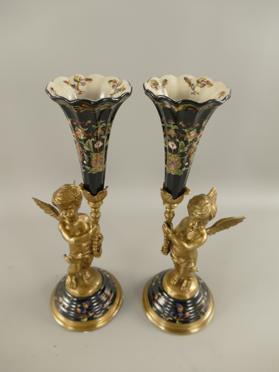 Leuchter schwarz Porzellan/Messing H.39x13cm