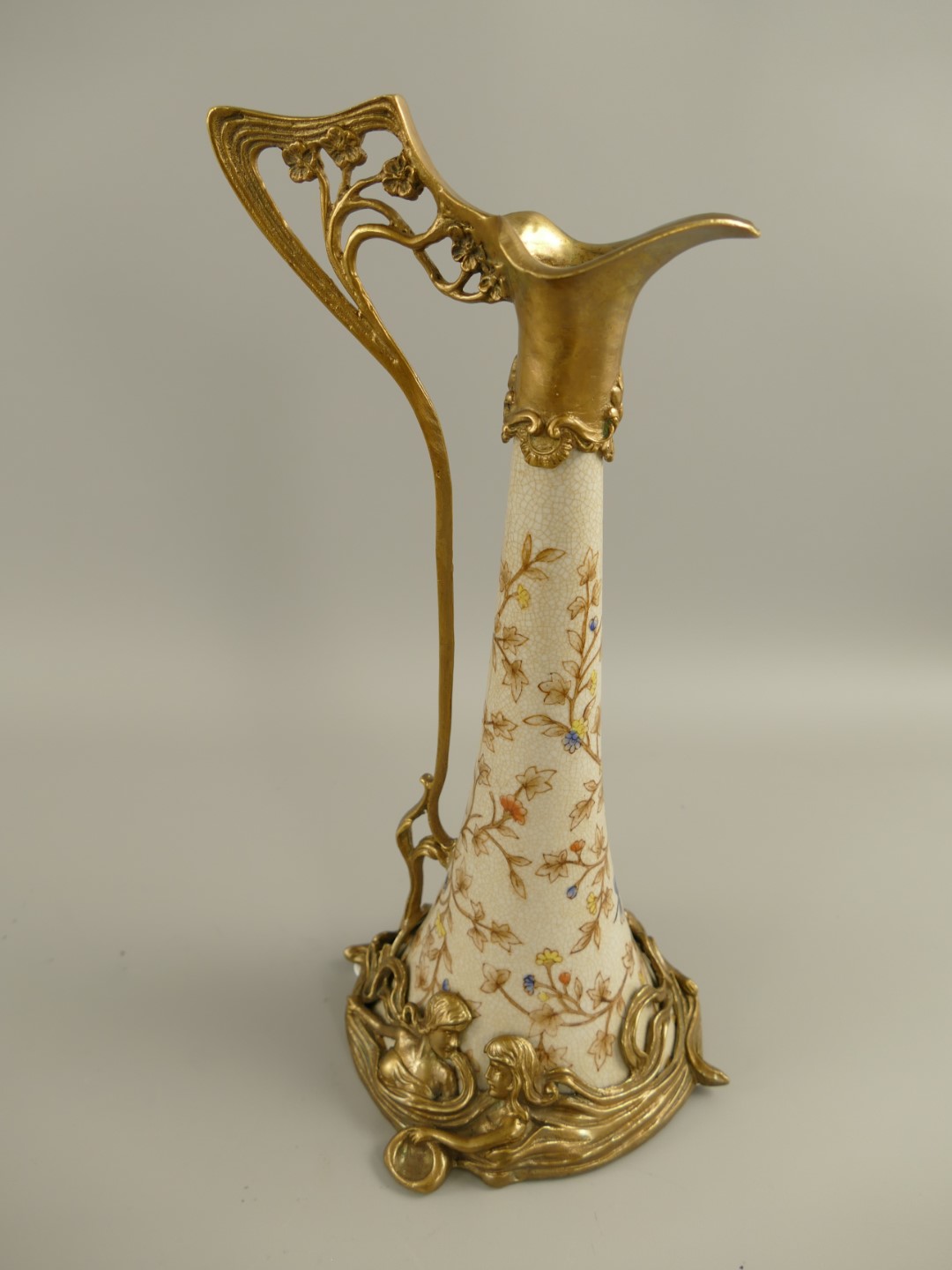 Porzellan/Messing Jugendstil Flache H.35x16cm