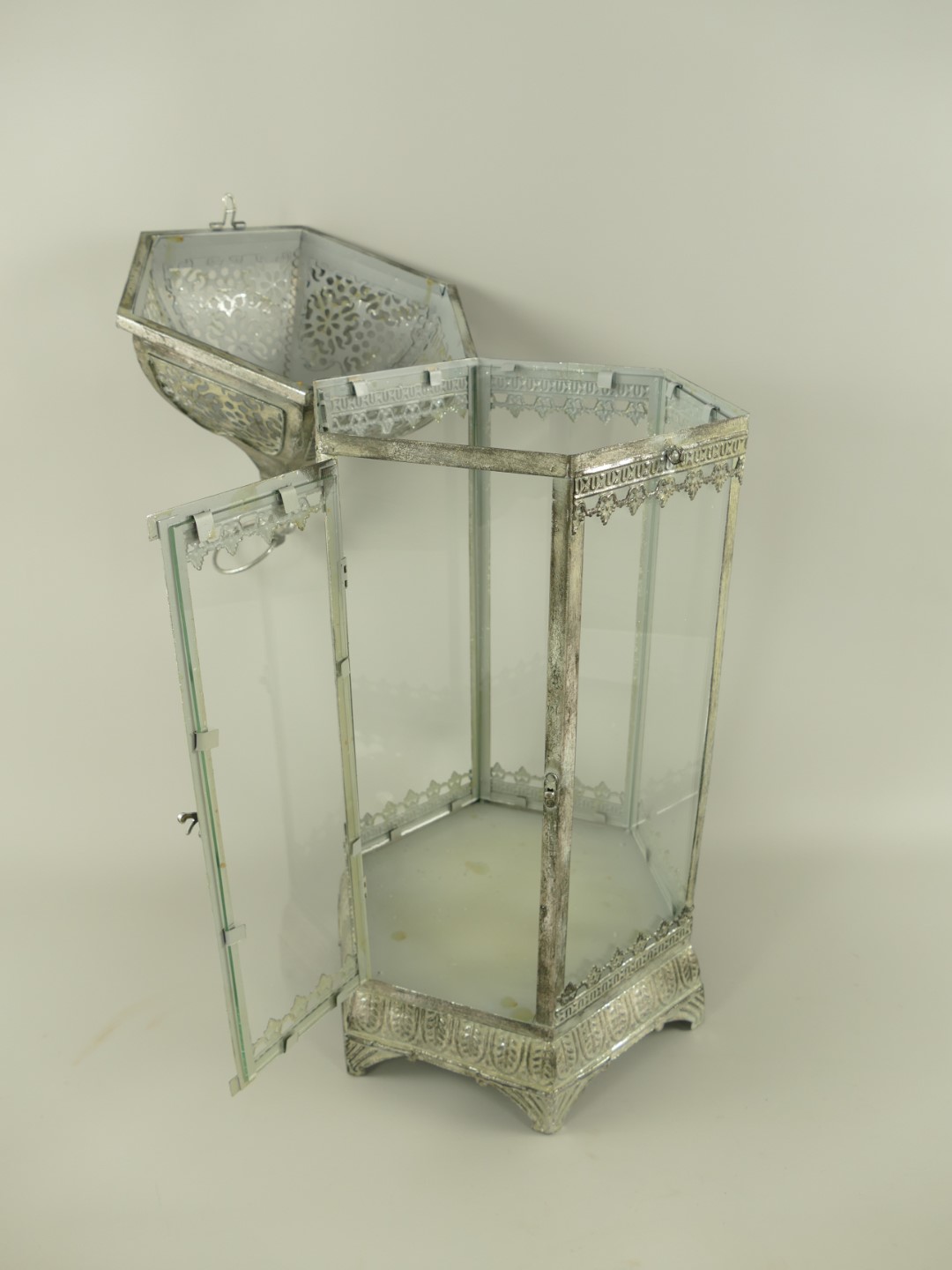 (*) Latern Eisen silber farbe Set/2 H.50/72cm