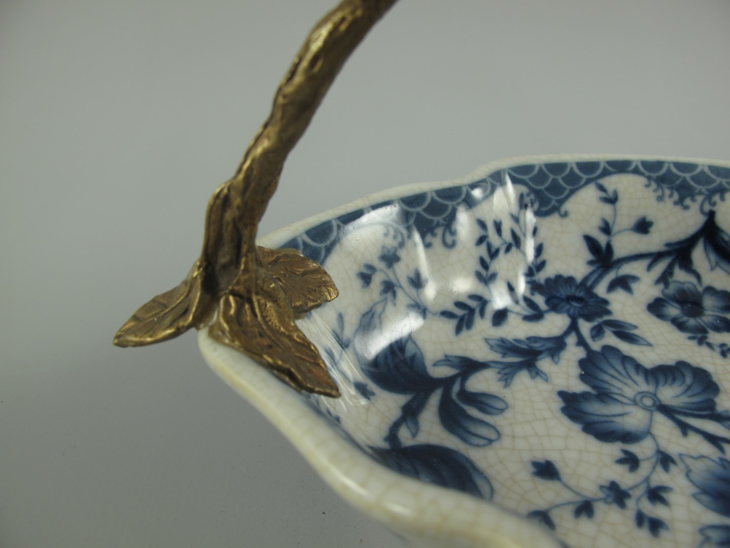 Schale BLAU!! Porzellan/Messing L.20x13x13cm