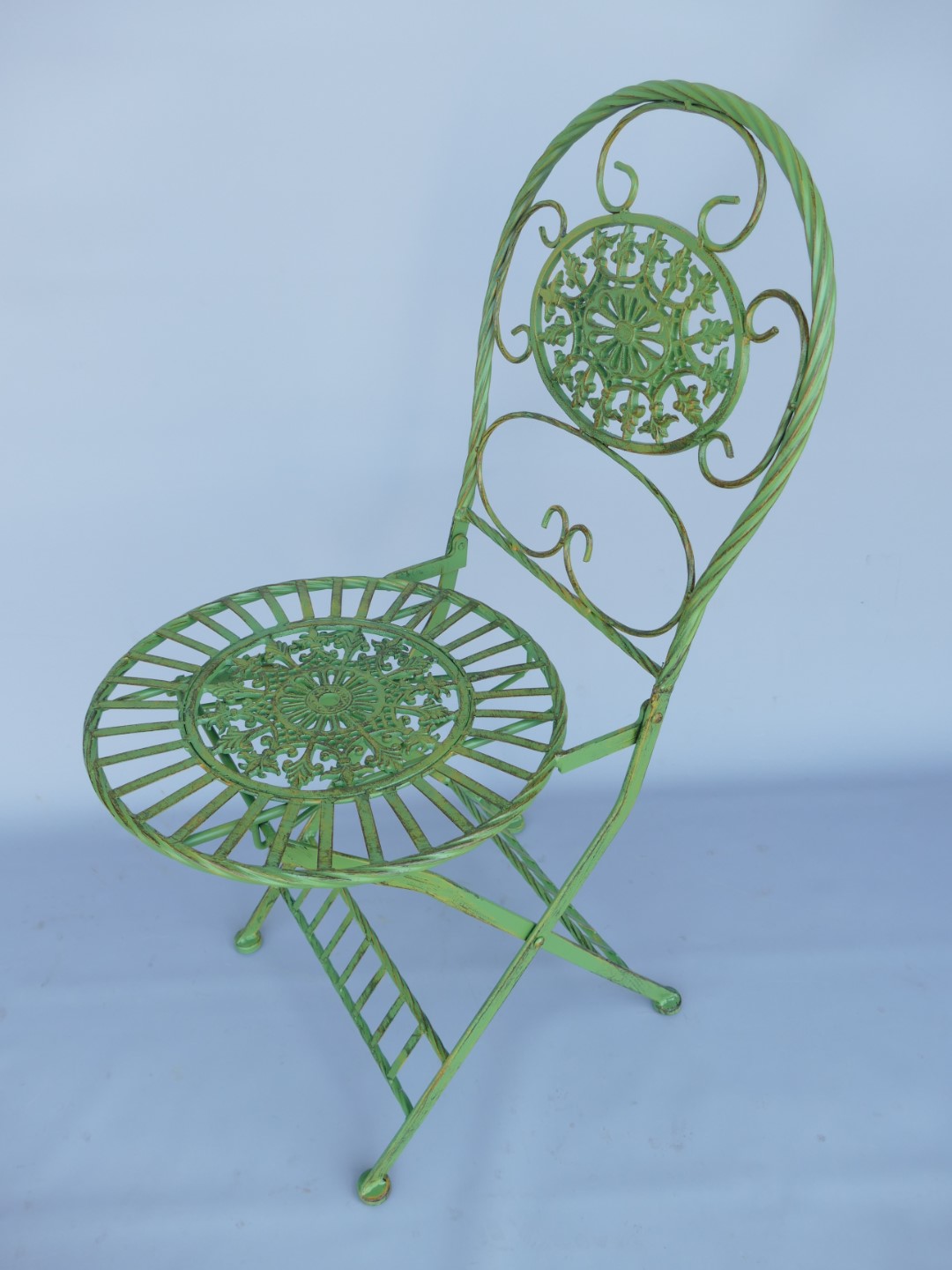 (*)*NT 2xStuhl/Tisch OVAL Gußeisen grün farbig SET