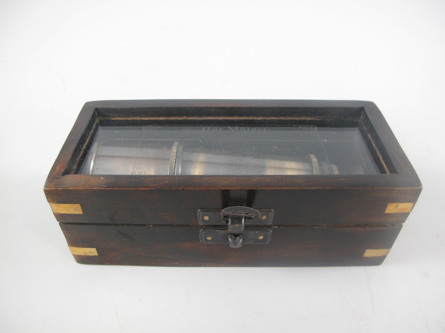 Fernrohr Messing brüniert Holz Box L.16x7cm