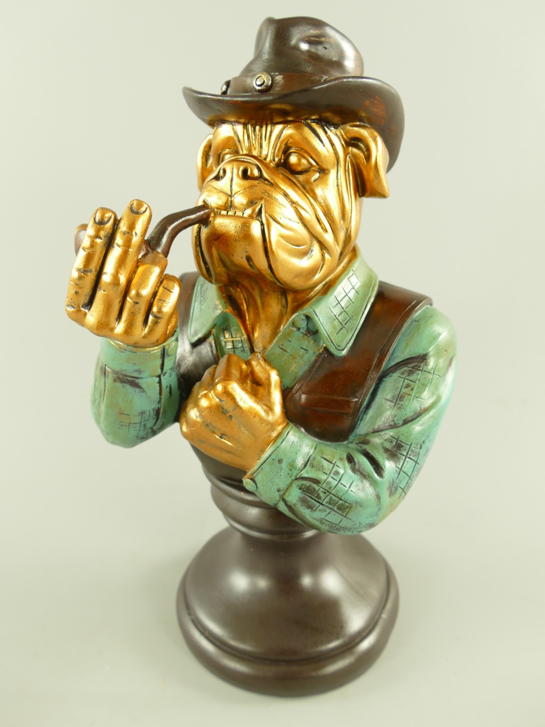 Figur Polystein Bulldogge mit Pfeife farbig H.37cm
